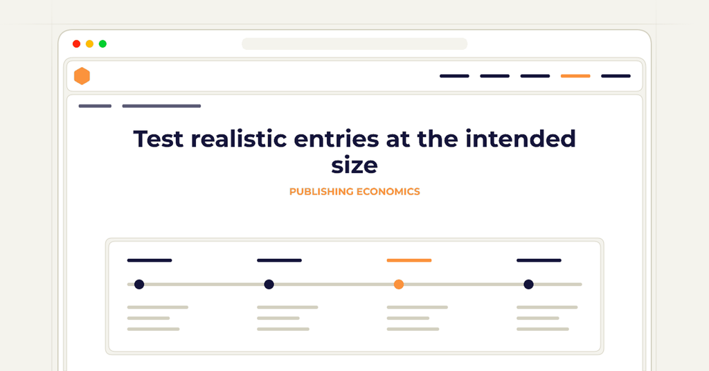 Symbolic publishing workflow for test realistic entries at the intended size