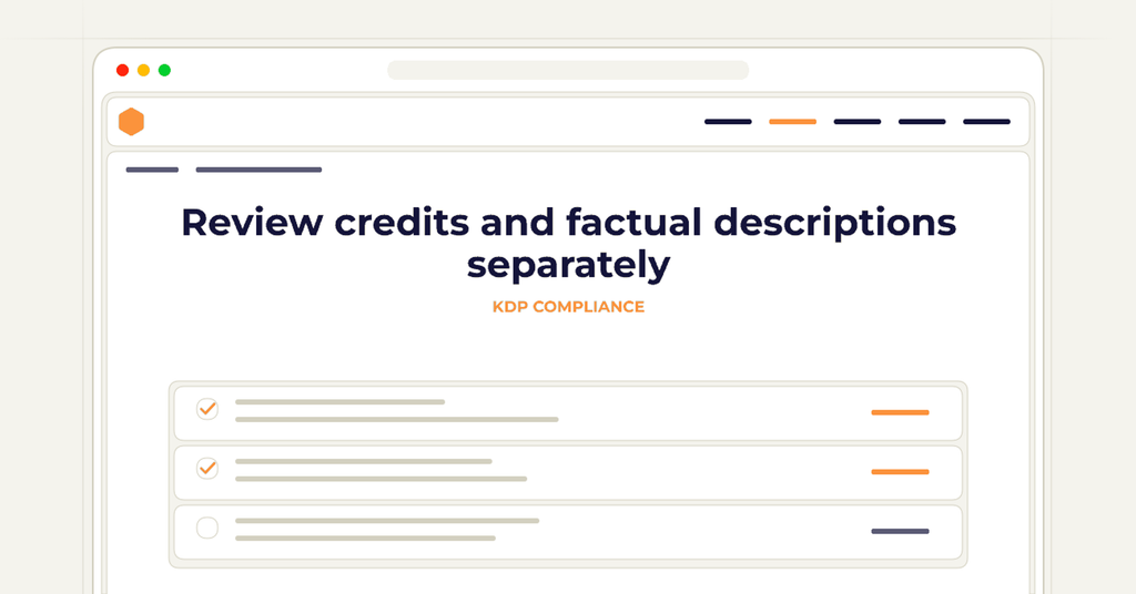 Symbolic review checklist for review credits and factual descriptions separately