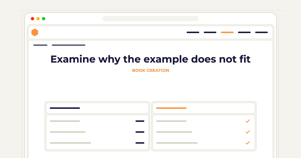 Symbolic publishing workflow for examine why the example does not fit