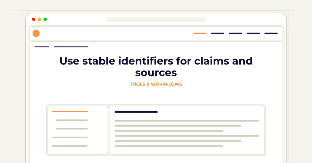 Symbolic publishing workflow for use stable identifiers for claims and sources