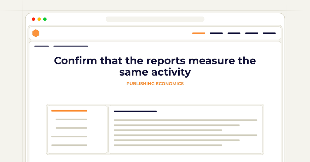 Symbolic publishing workflow for confirm that the reports measure the same activity