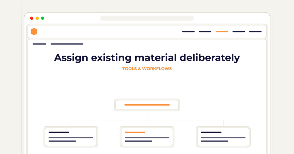 Symbolic publishing workflow for assign existing material deliberately