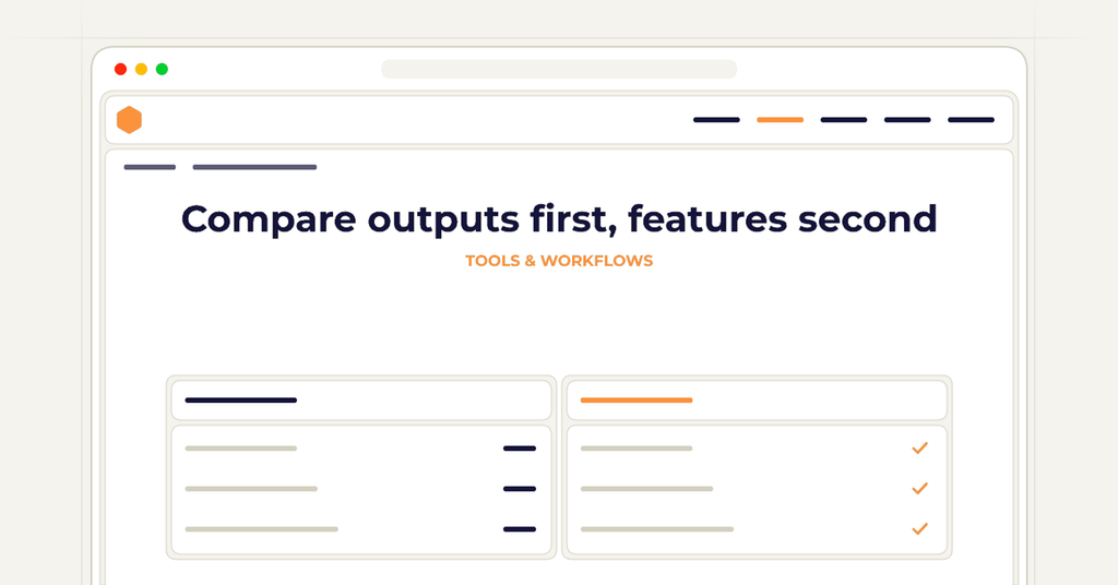 Symbolic publishing workflow for compare outputs first, features second