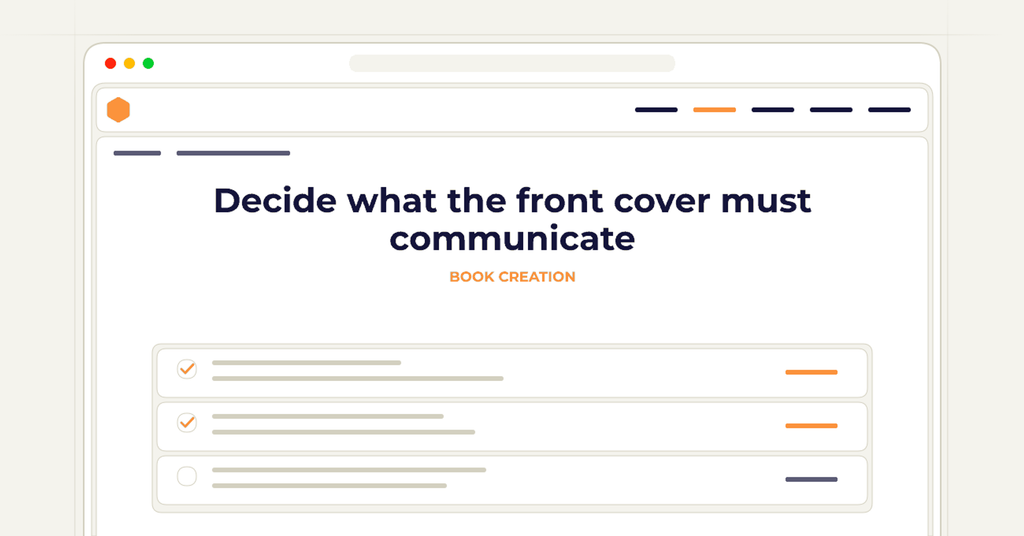 Symbolic publishing workflow for decide what the front cover must communicate