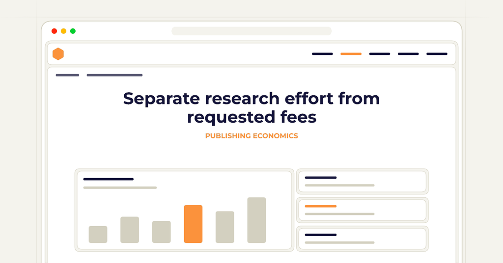 Symbolic publishing workflow for separate research effort from requested fees
