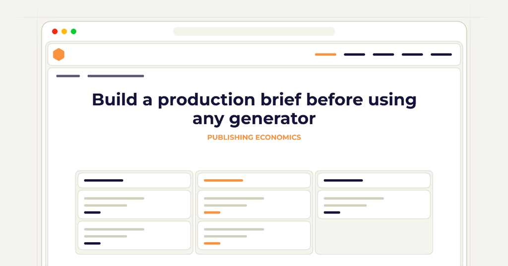 Symbolic publishing workflow for build a production brief before using any generator