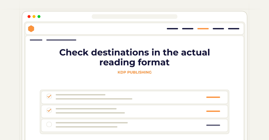 Symbolic publishing workflow for check destinations in the actual reading format