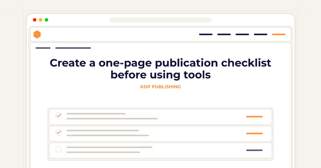 Symbolic publishing workflow for create a one-page publication checklist before using tools