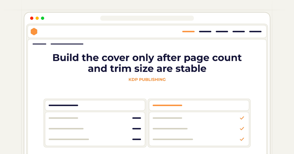 Symbolic review checklist for build the cover only after page count and trim size are stable
