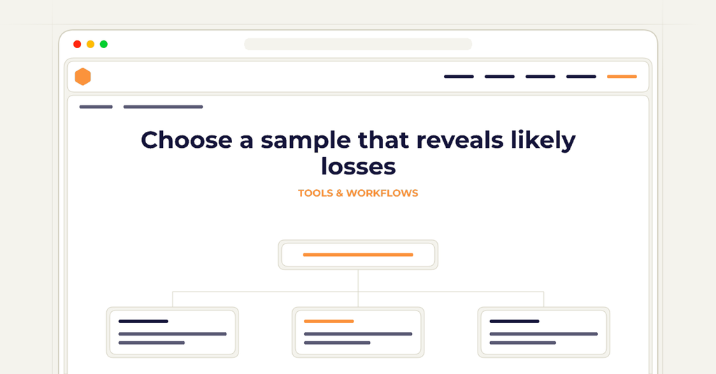 Symbolic publishing workflow for choose a sample that reveals likely losses