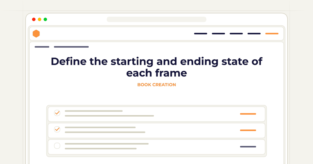 Symbolic publishing workflow for define the starting and ending state of each frame