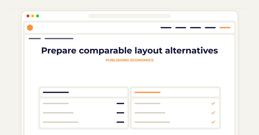 Symbolic publishing workflow for prepare comparable layout alternatives