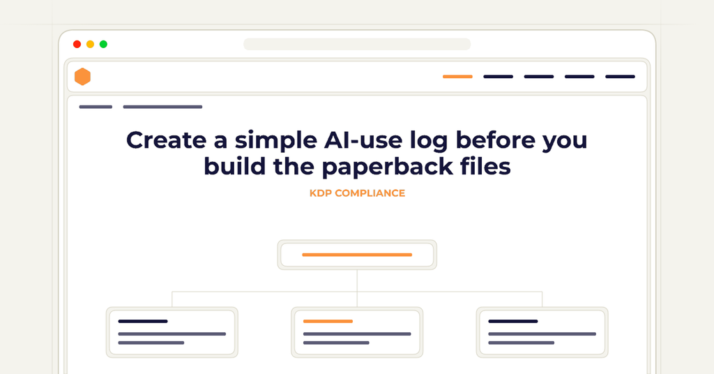 Symbolic publishing workflow for create a simple ai-use log before you build the paperback files