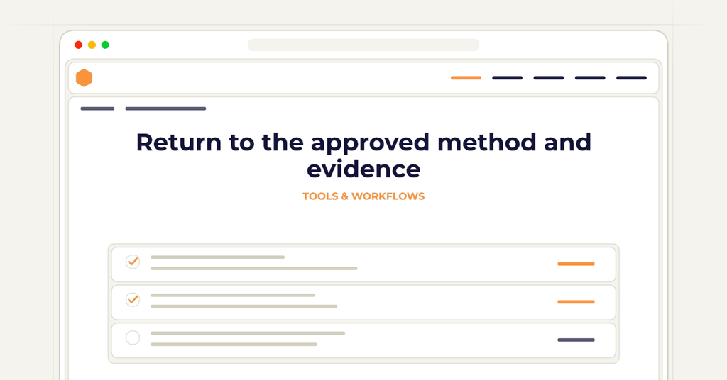 Symbolic publishing workflow for return to the approved method and evidence