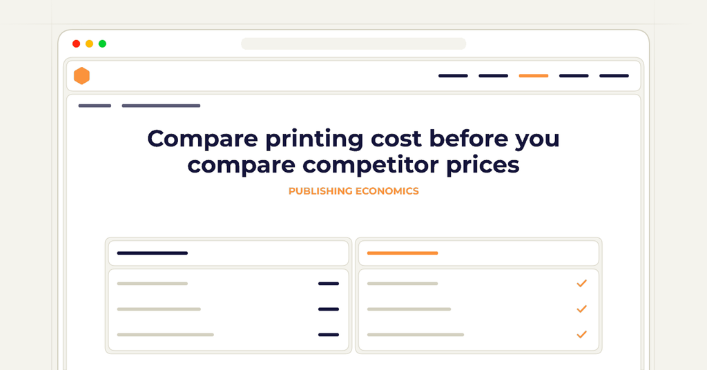 Symbolic publishing workflow for compare printing cost before you compare competitor prices