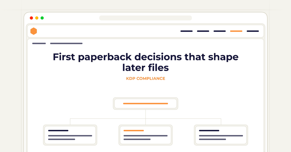 Symbolic review checklist for first paperback decisions that shape later files