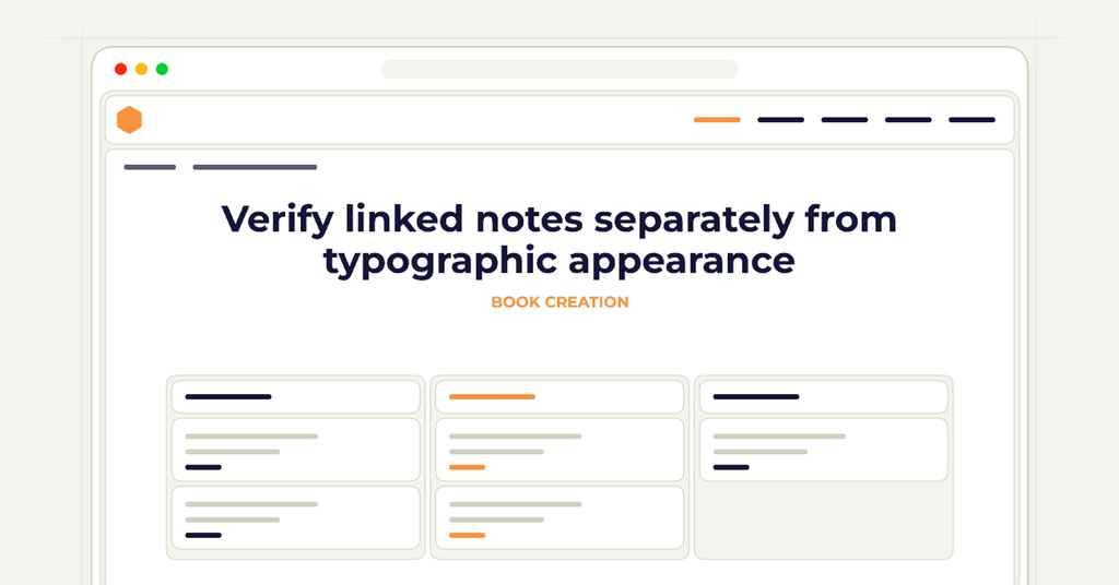 Symbolic review checklist for verify linked notes separately from typographic appearance