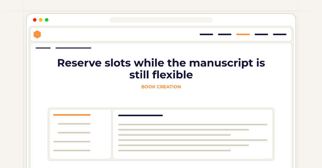 Symbolic publishing workflow for reserve slots while the manuscript is still flexible