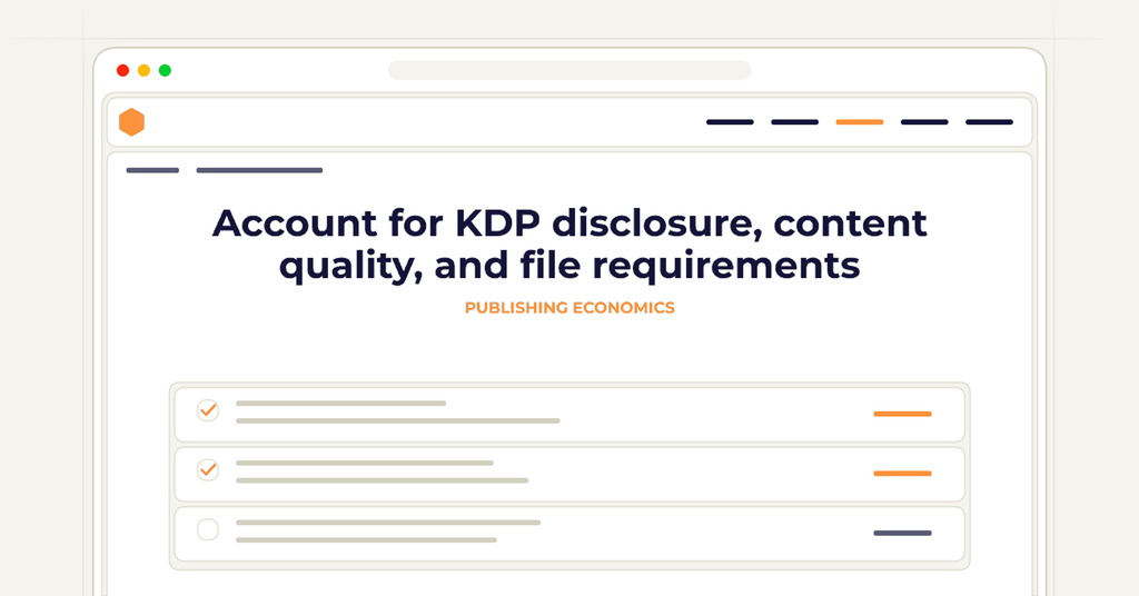 Symbolic review checklist for account for kdp disclosure, content quality, and file requirements