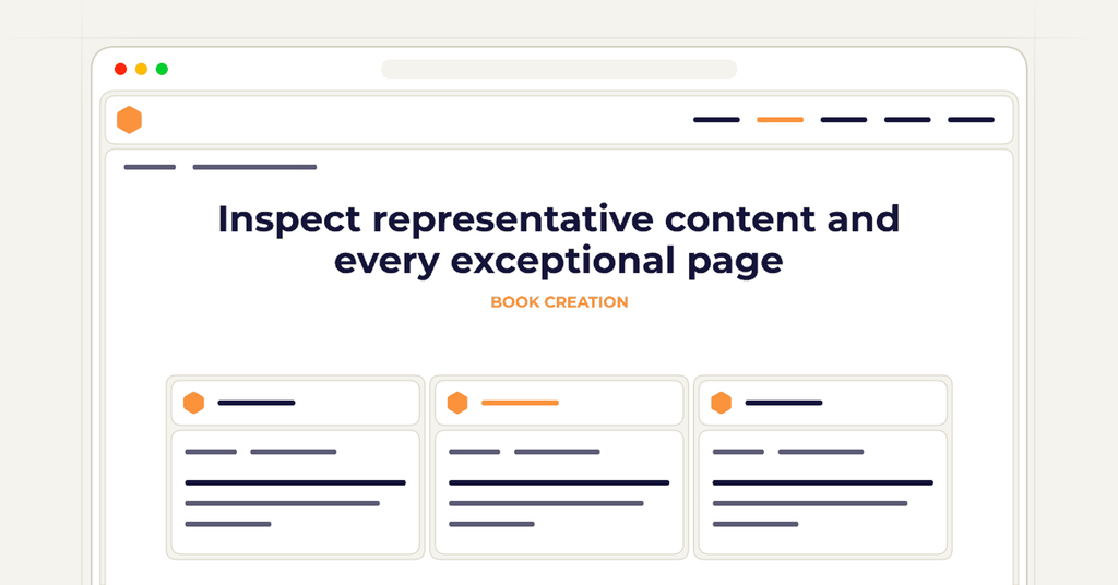 Symbolic publishing workflow for inspect representative content and every exceptional page