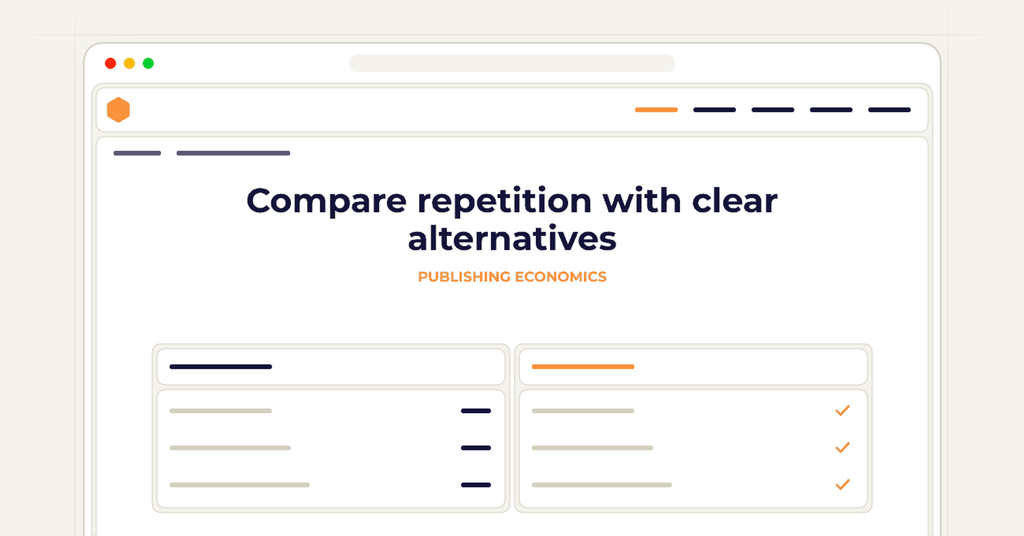 Symbolic review checklist for compare repetition with clear alternatives