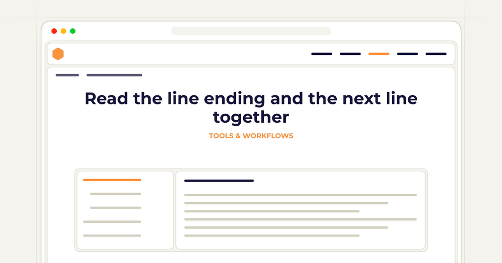 Symbolic review checklist for read the line ending and the next line together