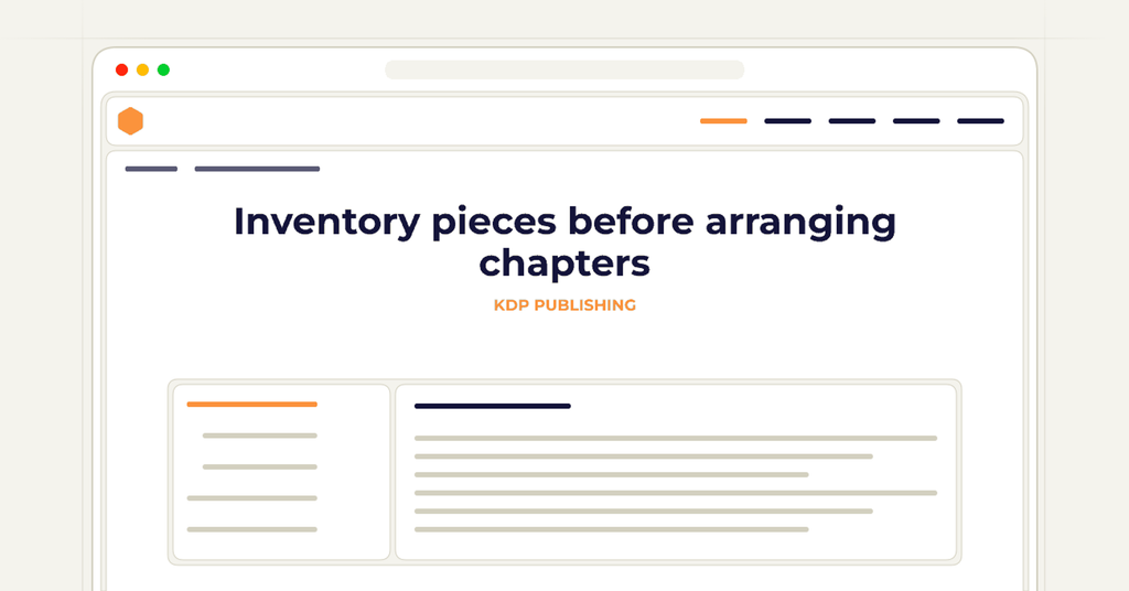 Symbolic publishing workflow for inventory pieces before arranging chapters