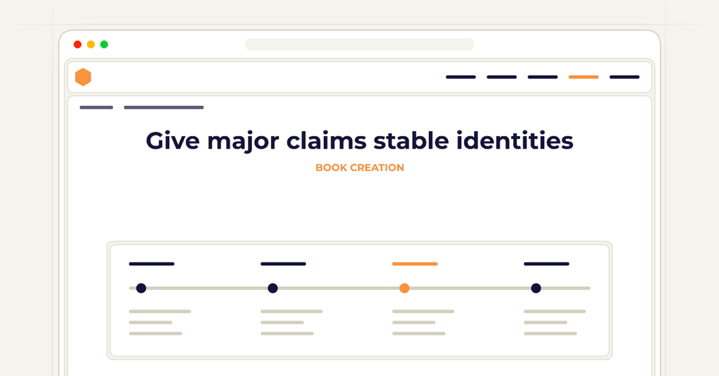 Symbolic publishing workflow for give major claims stable identities