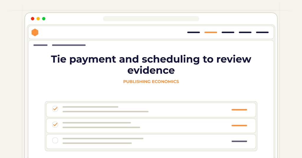Symbolic review checklist for tie payment and scheduling to review evidence