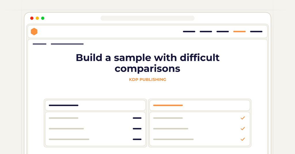 Symbolic publishing workflow for build a sample with difficult comparisons