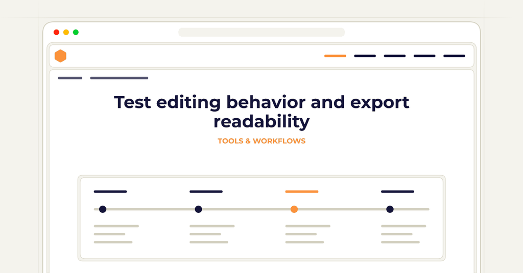 Symbolic review checklist for test editing behavior and export readability