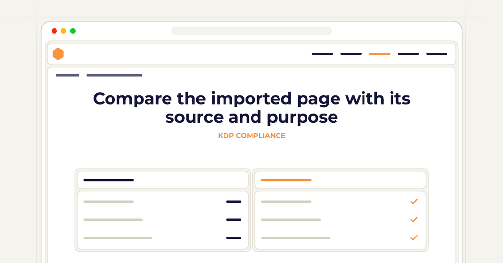 Symbolic review checklist for compare the imported page with its source and purpose