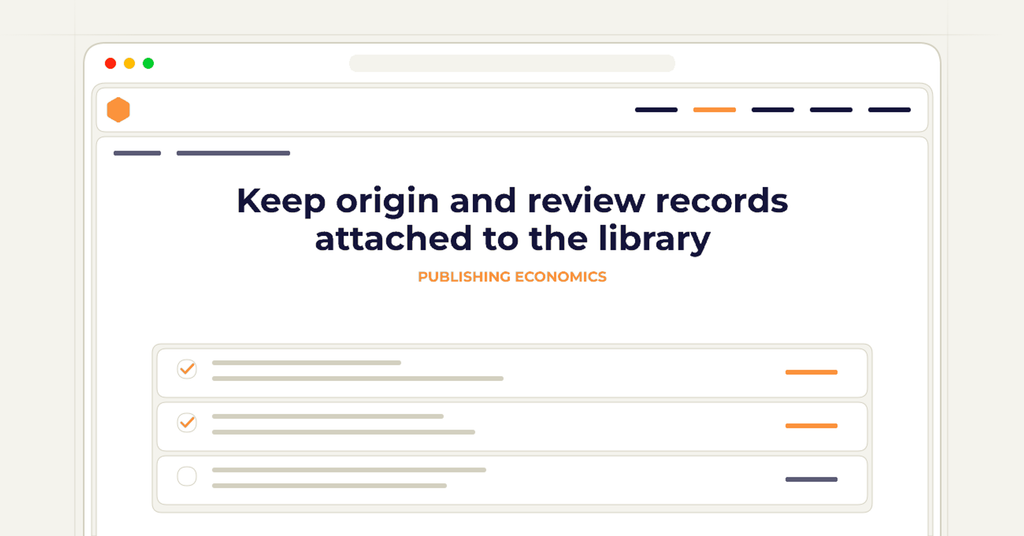 Symbolic review checklist for keep origin and review records attached to the library