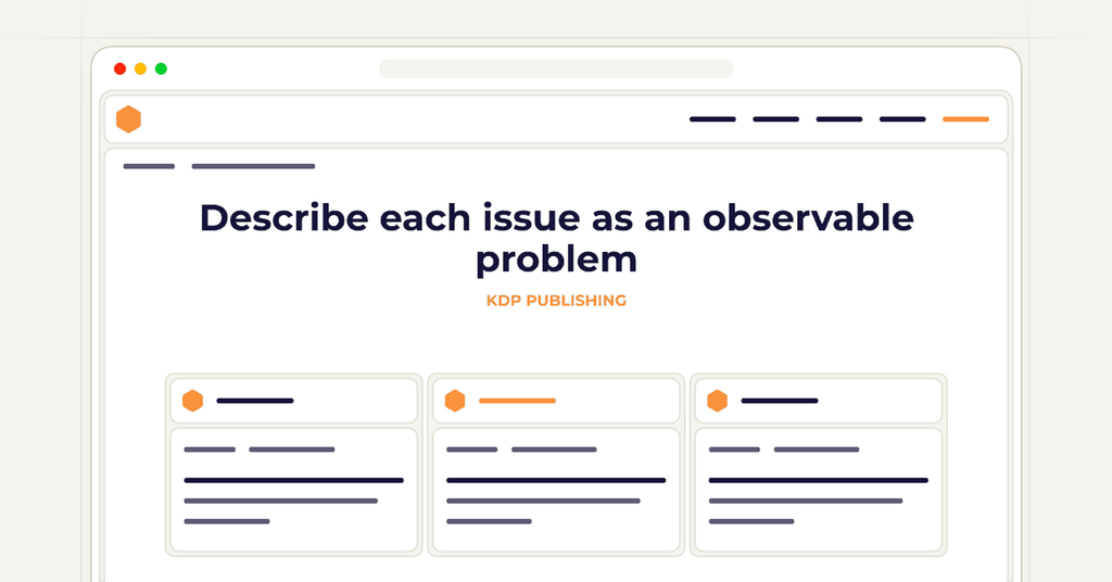 Symbolic publishing workflow for describe each issue as an observable problem