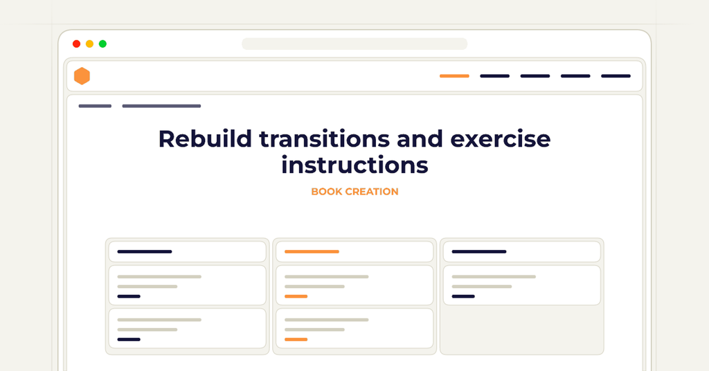 Symbolic review checklist for rebuild transitions and exercise instructions