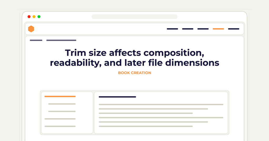 Symbolic publishing workflow for trim size affects composition, readability, and later file dimensions