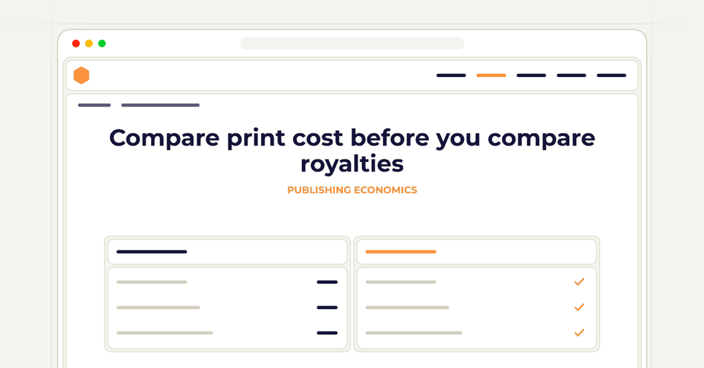 Symbolic publishing workflow for compare print cost before you compare royalties
