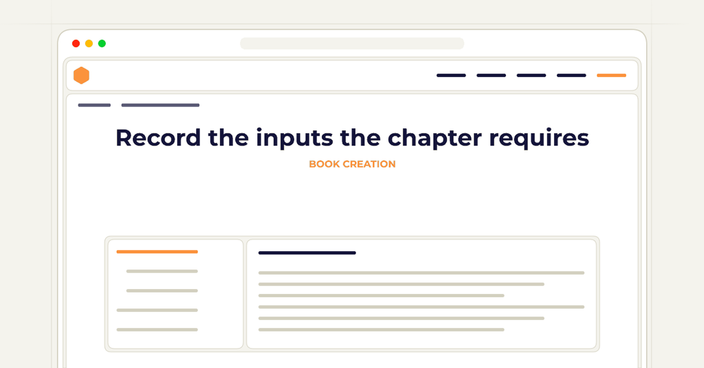 Symbolic publishing workflow for record the inputs the chapter requires