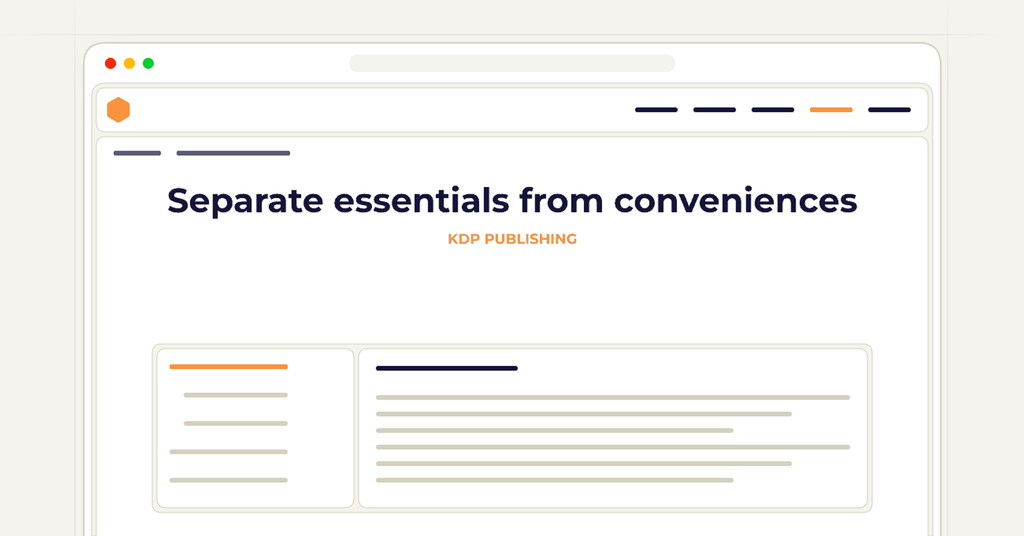 Symbolic publishing workflow for separate essentials from conveniences