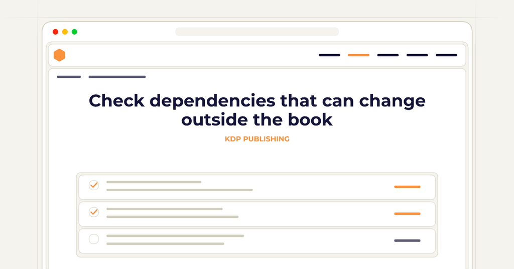 Symbolic review checklist for check dependencies that can change outside the book