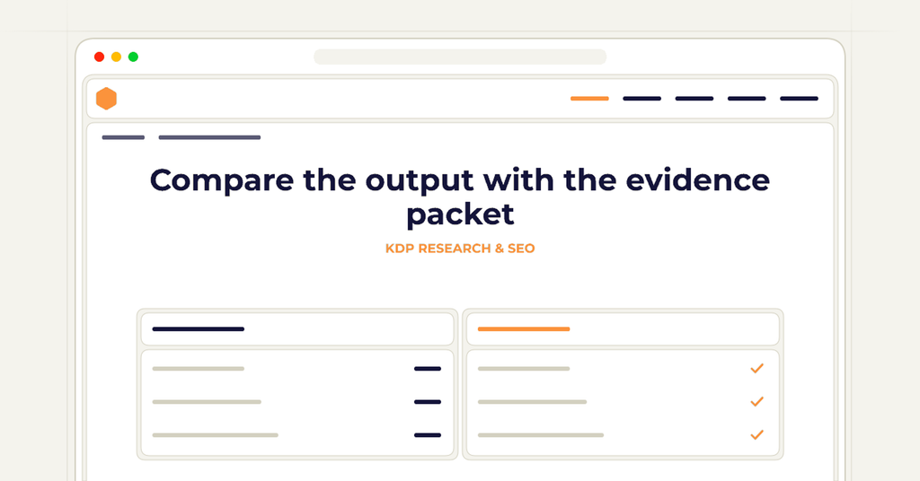 Symbolic review checklist for compare the output with the evidence packet