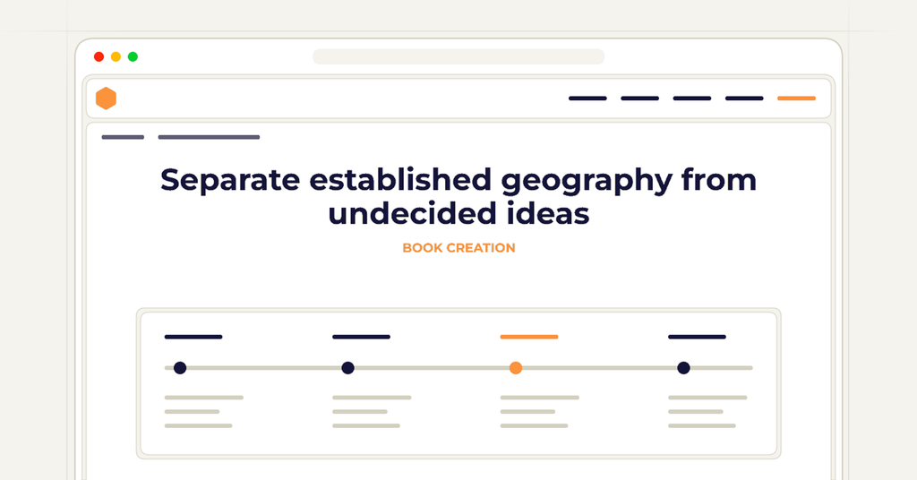 Symbolic publishing workflow for separate established geography from undecided ideas
