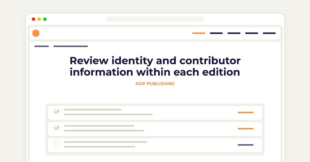 Symbolic review checklist for review identity and contributor information within each edition