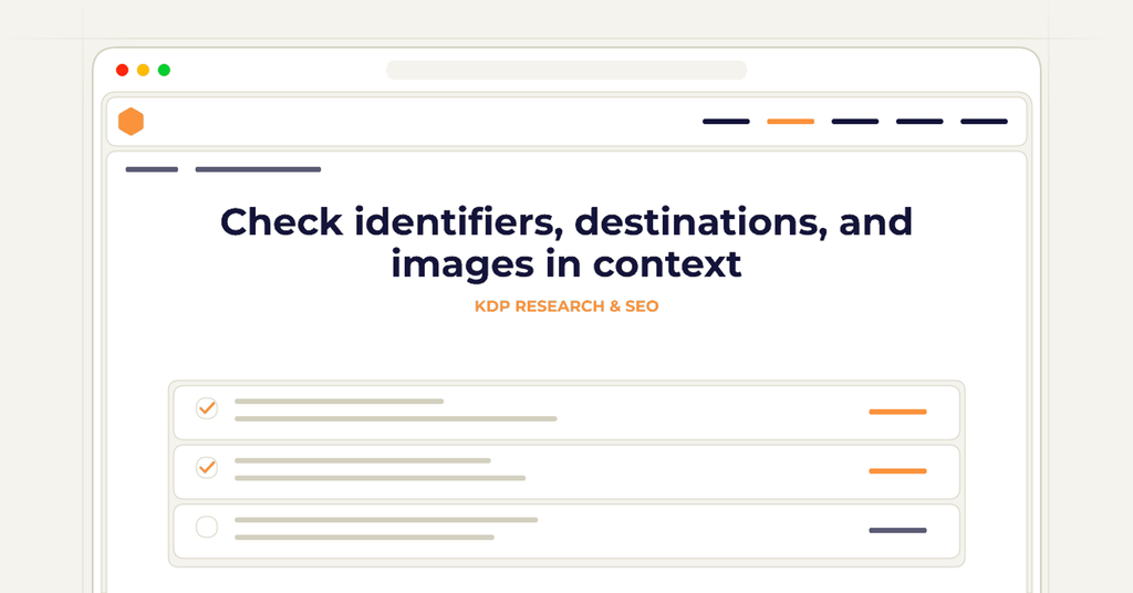 Symbolic review checklist for check identifiers, destinations, and images in context