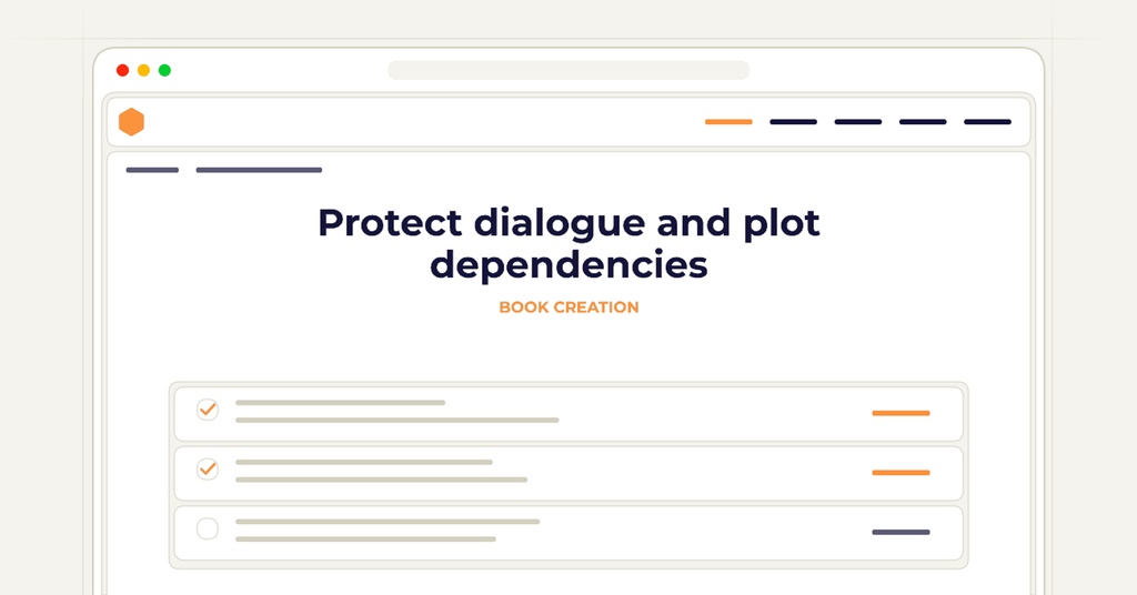 Symbolic review checklist for protect dialogue and plot dependencies