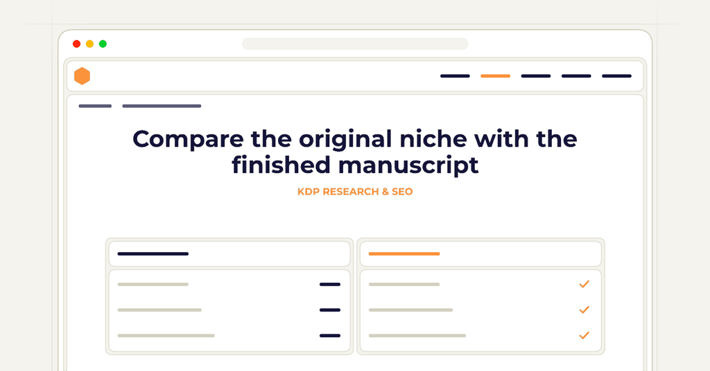 Symbolic publishing workflow for compare the original niche with the finished manuscript