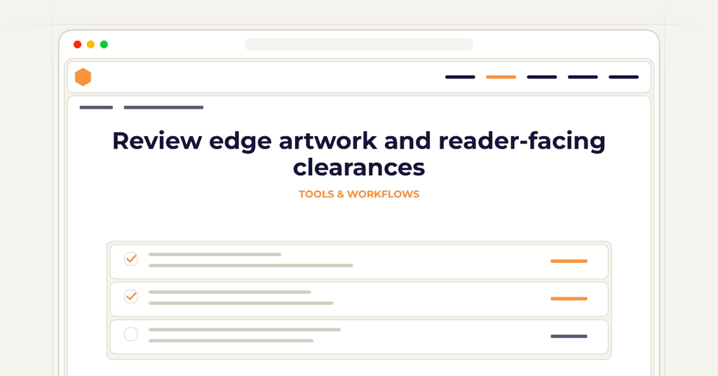 Symbolic review checklist for review edge artwork and reader-facing clearances