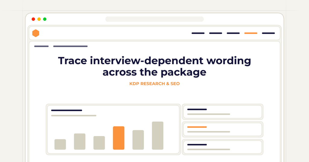 Symbolic publishing workflow for trace interview-dependent wording across the package