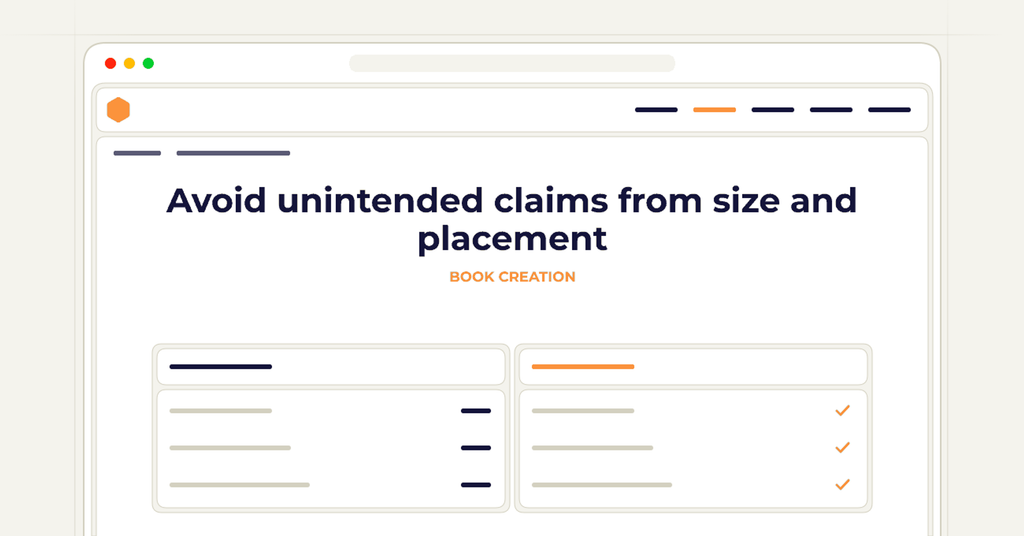 Symbolic review checklist for avoid unintended claims from size and placement