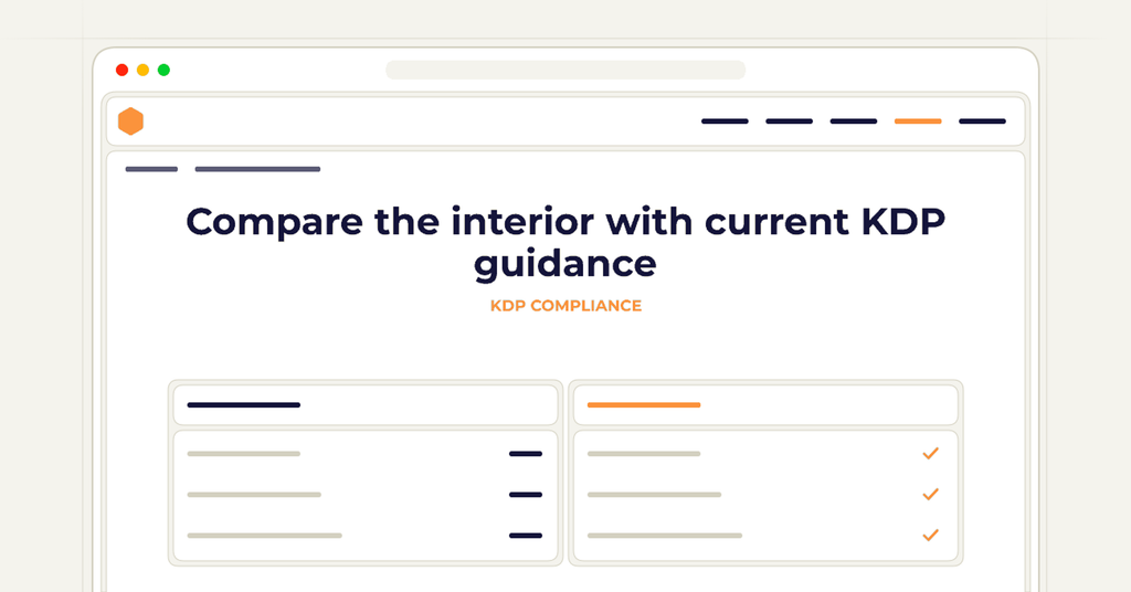 Symbolic publishing workflow for compare the interior with current kdp guidance
